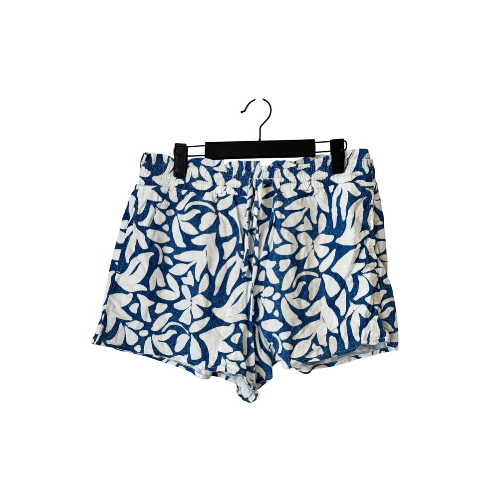 Bella Dahl Blue White Floral Linen Blend Paperbag Waist Shorts B3689-H64-304 M